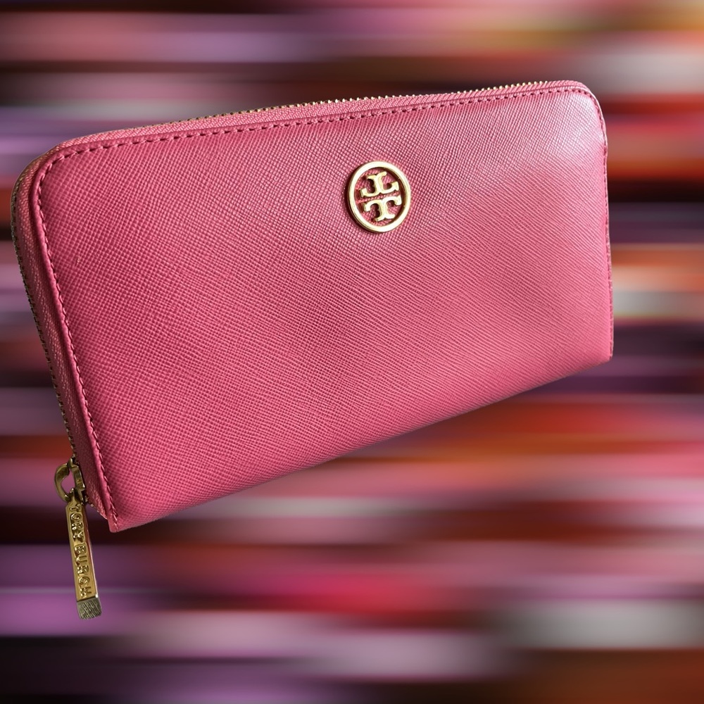 Eb TORY BURCH NEW PEBBLED LEATHER ZIP ROBINSON CONTINENTAL pink christmas gift - Picture 3 of 9